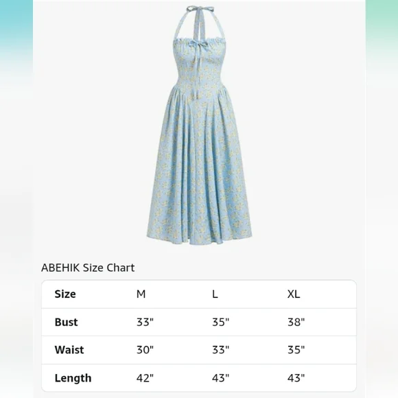 Abehik Floral Blue Halter Dress Size XL NWT - Picture 6 of 7